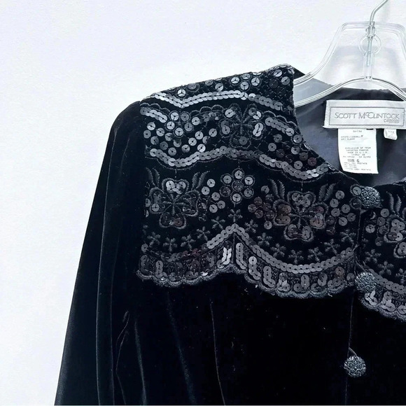 Vintage Scott McClintock Black Velvet & Sequin Blazer Jacket Size 6 - Picture 4 of 7